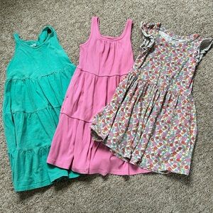 Girls' Floral & Solid Tiered Dress Set - Pink, Teal, Floral (6-7)